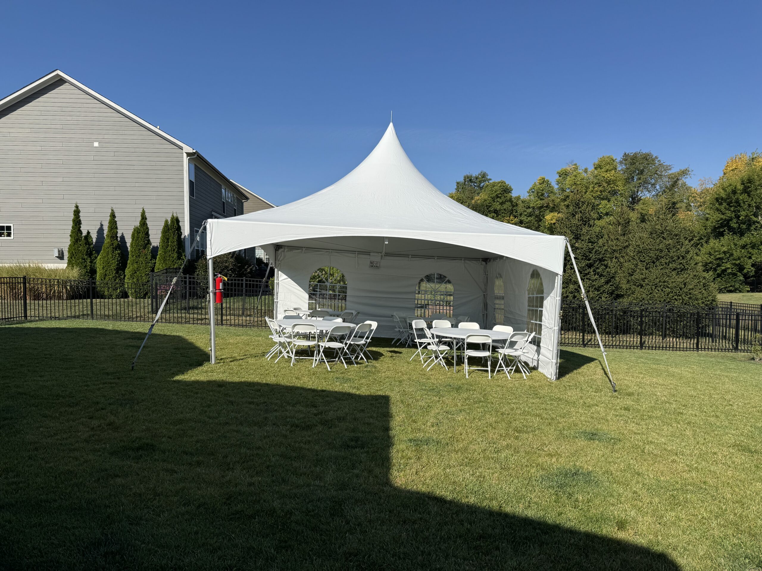tent rental setup Westfield Indiana backyard event