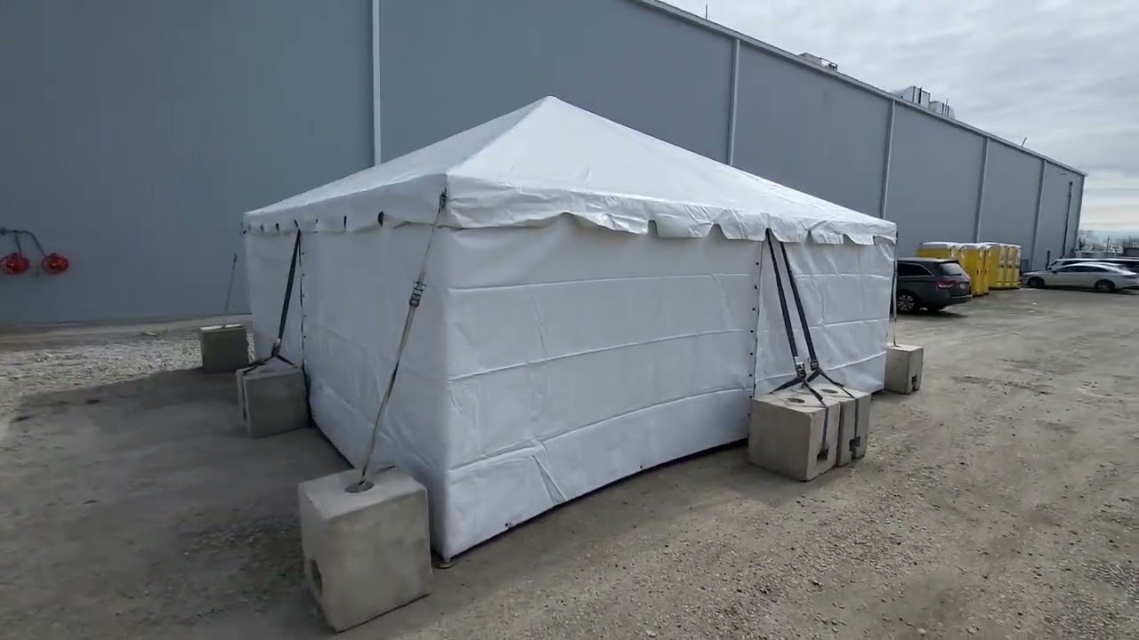 Jobsite tent set up on pavement for a business in central Indiana
